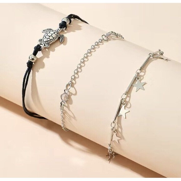 3 Pcs Ankle Bracelets Pendant Foot Chain Star Turtle Tassel Women & Girls - Picture 5 of 5